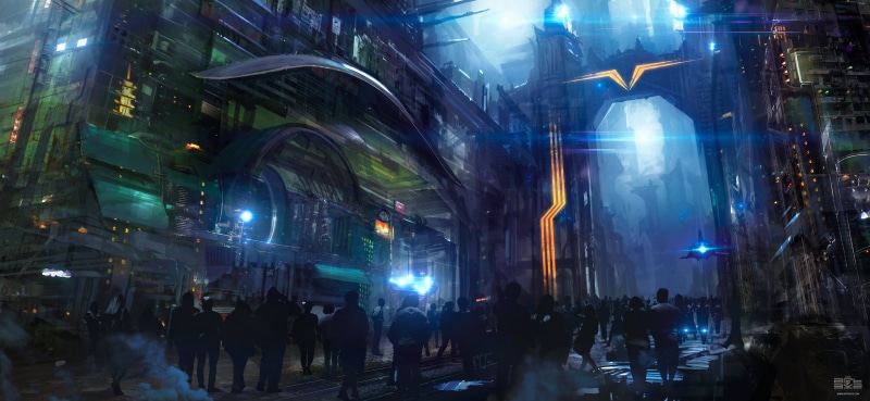skyscraper, outdoors, town, architecture, cyber city, landscape, fantasy art, dark, environment, Fantasy Architecture, smoke, cityscape, illustration, city lights