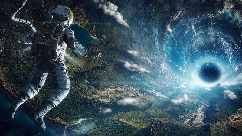 space art, science fiction, astronaut, aerial view, environment, landscape, day, alien, nature, imagination, backgrounds, flying, Interstellar (movie)
