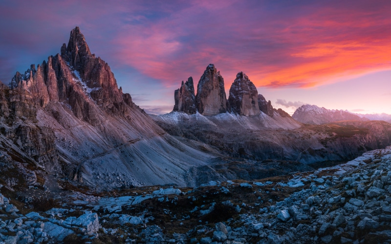 cime, landscape, lavaredo, tre, ital, photography, desktop, pc, mobile, tablet, 4K, dolomites, hd, di, sunset