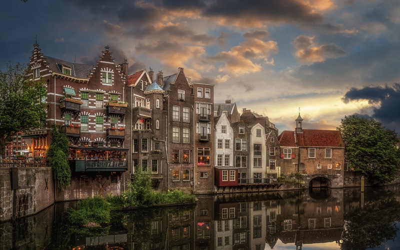 water, 4K, waterfront, desktop, plant, rotterdam, reflection, nature, tree, river, no people, city, pc, sunset, residential district, built structure