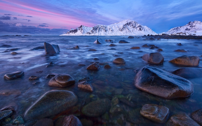 norway, winter, snowy, frozen, mobile, rock - object, peak, water, cloud - sky, lofoten, land, beauty in nature, pebble, long exposure, pc, hd, pannin