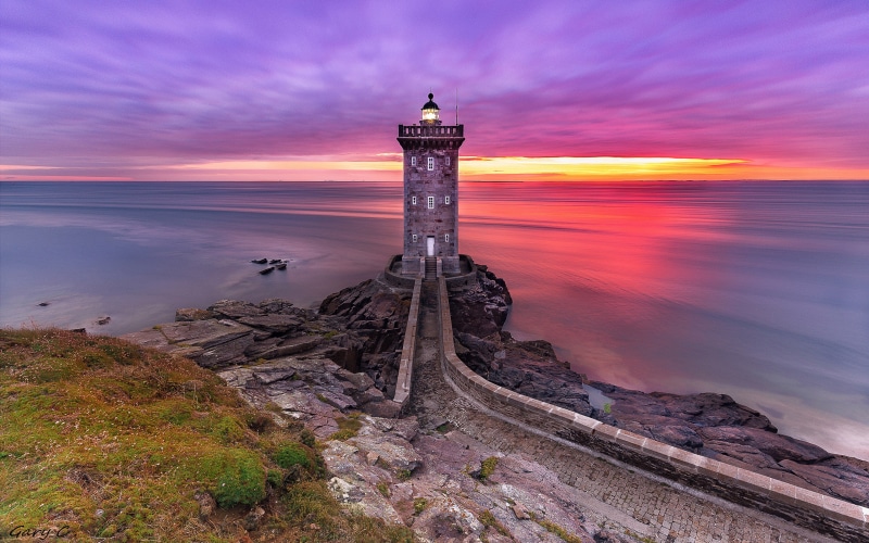 outdoors, cloud - sky, land, landscape, building exterior, atlantic, lighthouse, kermorvan, photography, hd, beauty in nature, mobile, horizon over water