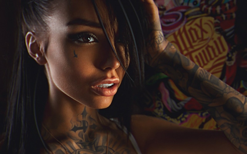 furniture, women, young adult, face, looking away, human body part, young women, s, front view, close-up, beige, long hair, hair, beautiful woman, tattoo