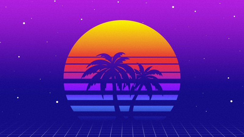 retrowave, digital art, synthwave, 4K, sunset