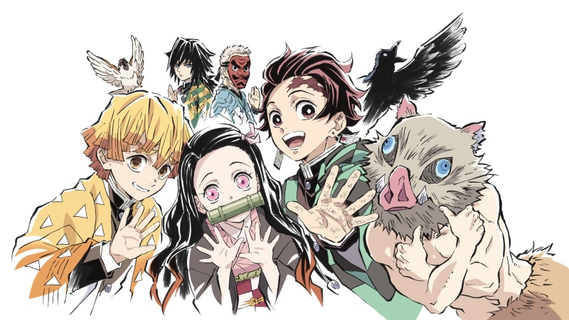 Demon Slayer: Kimetsu no Yaiba, Anime, Sakonji Urokodaki, Giyuu Tomioka, 4K, Nezuko Kamado, Tanjirou Kamado, Zenitsu Agatsuma, Inosuke Hashibira