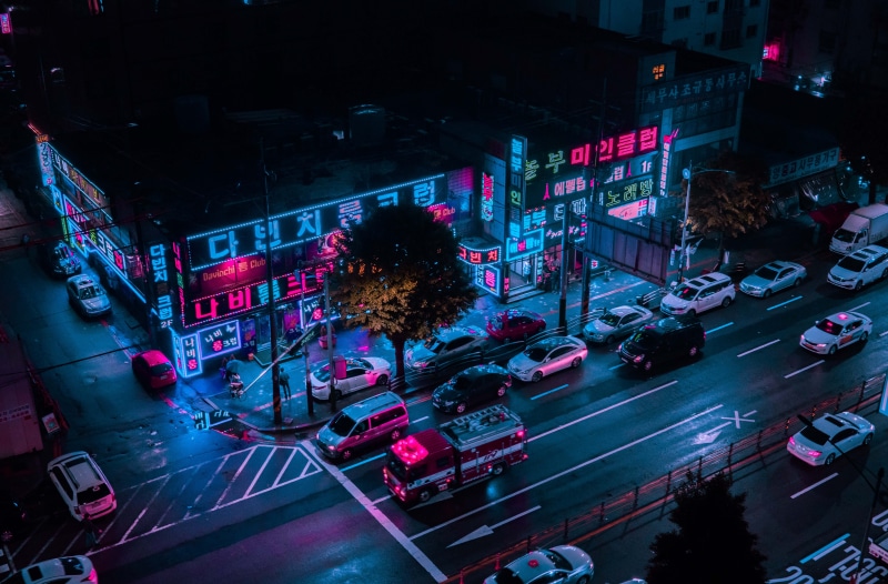 night, building exterior, city lights, road, city life, neon, untitled, land vehicle, city, car, street photography, cyberpunk, night photography, light