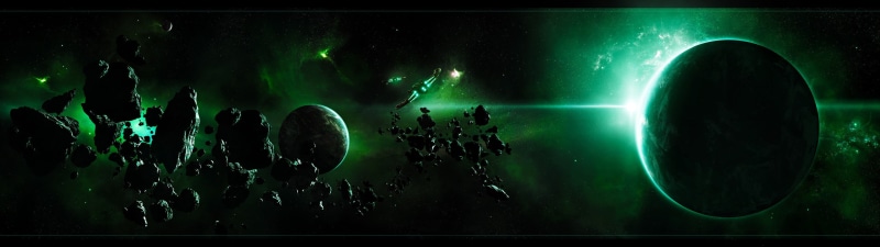 planet, space, asteroid, sea, multiple display, night, 4K, creativity, indoors, panoramic, nightlife, water, nature, dark, illuminated, outer, motion