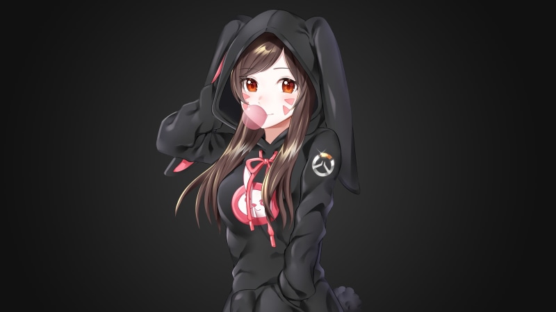 indoors, portrait, leisure activity, long hair, Overwatch, copy space, hood - clothing, one person, young adult, tail, 4K, looking at camera, animal ears