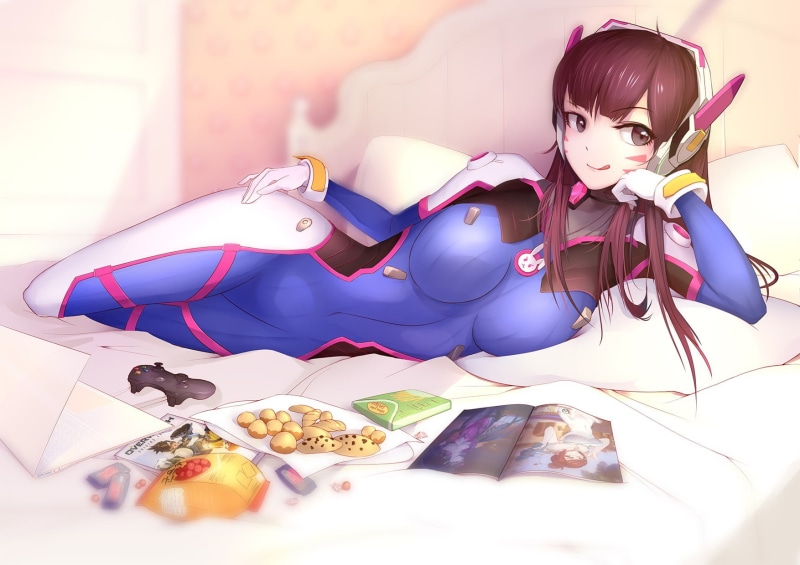 hairstyle, day, D.Va (Overwatch), nature, Overwatch, di, headphones, 720P, indoors, young adult, brown eyes, innocence, va, glasses, childhood, toy, lifestyles