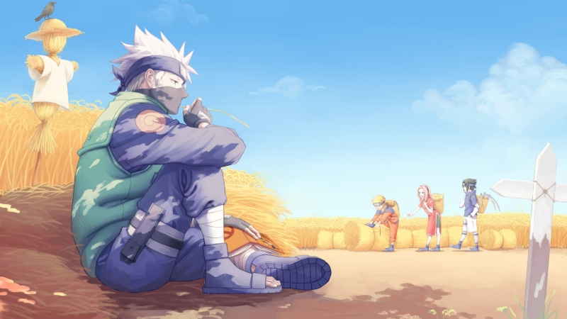 front view, male likeness, sky, kakashi, nature, human representation, Sasuke Uchiha, Kakashi Hatake, representation, full length, cloud - sky, illustration