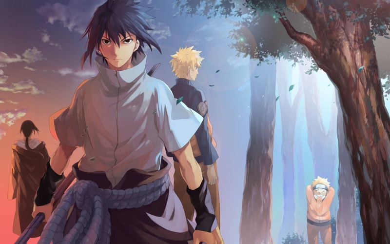 young adult, tree, outdoors, Uchiha Sasuke, leisure activity, Naruto Shippuuden, day, naruto, plant, male likeness, art and craft, nature, real people