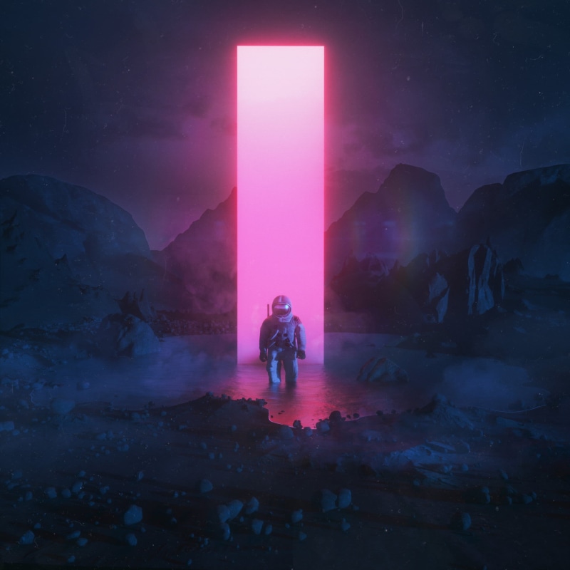 standing, one person, white, star - Space, render, mid adult, pink, adult, mojivjuji, freedom, rocks, light - Natural Phenomenon, full length, futuristic