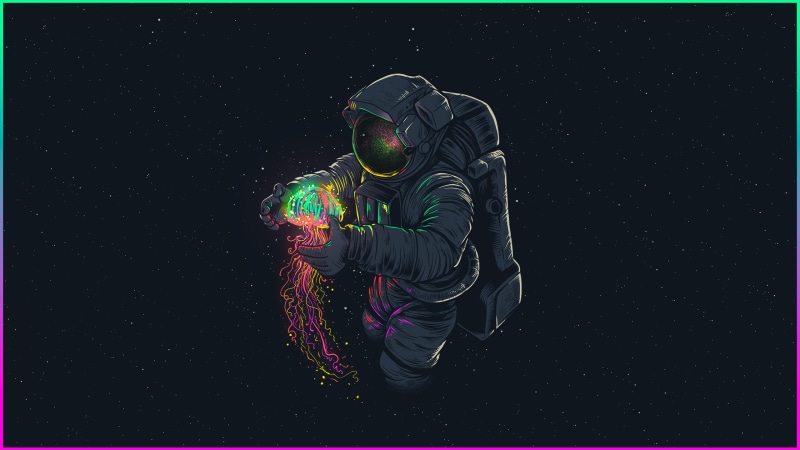 jellyfish, 2K, digital art, astronaut, space, stars, artwork