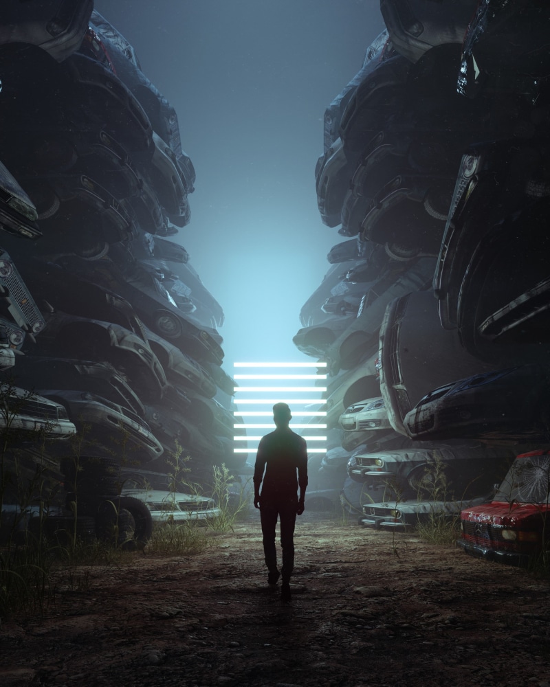 neon, standing, leisure activity, nature, tunnel, rear view, built structure, sky, 1080P, night, real people, render, direction, transportation, illuminated