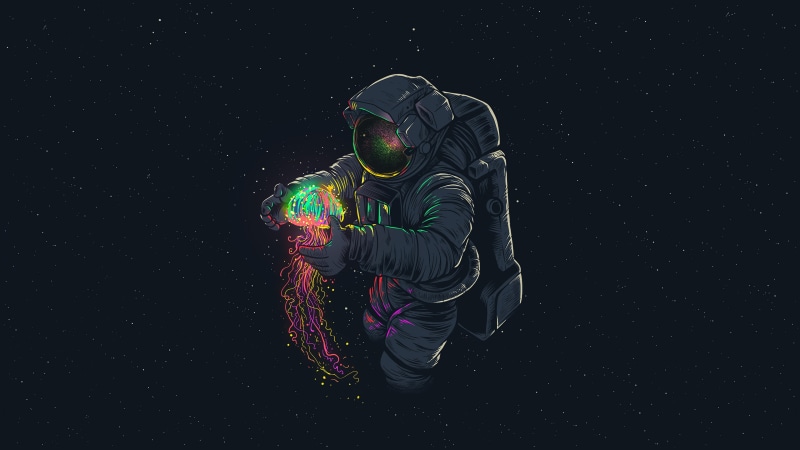 astronaut, 4K, artwork, black background, space