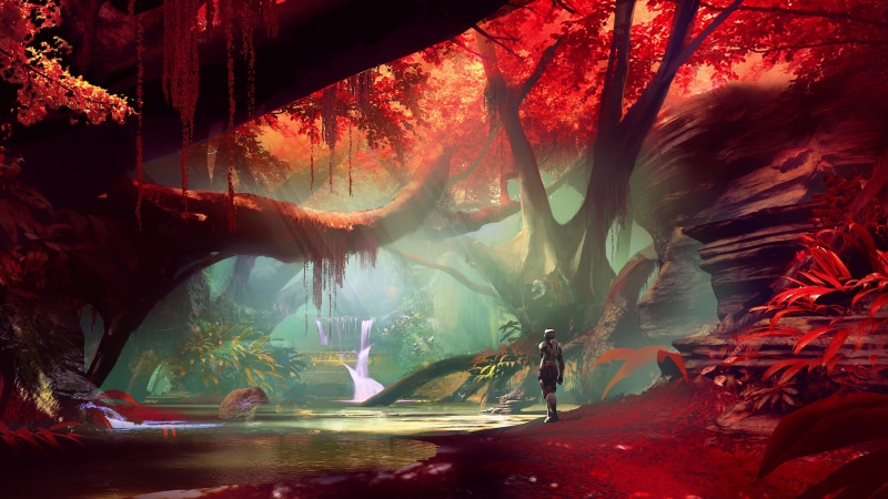 fan art, Destiny (video game), fantasy art, water, plants, artwork, digital art, 4K, concept art, trees, landscape, video games