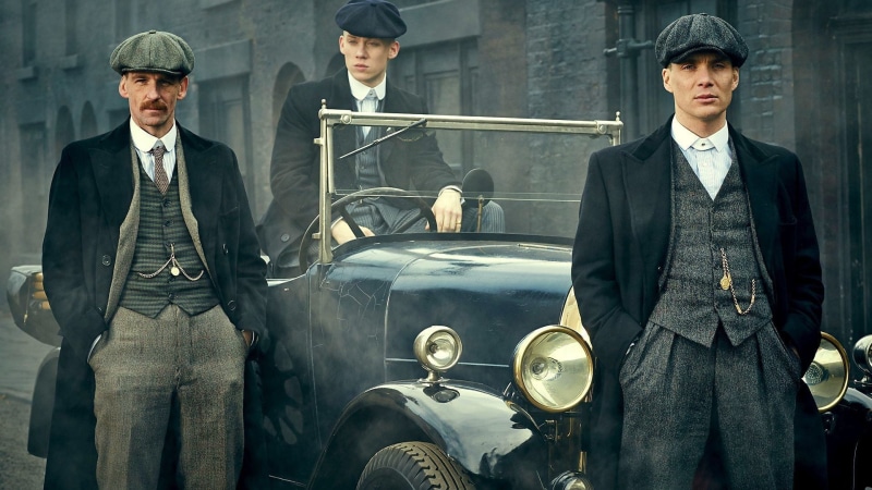 young men, front view, well-dressed, blazer, mid adult, architecture, mid adult men, Peaky Blinders, suit, Thomas Shelby, looking at camera, 1080P, black