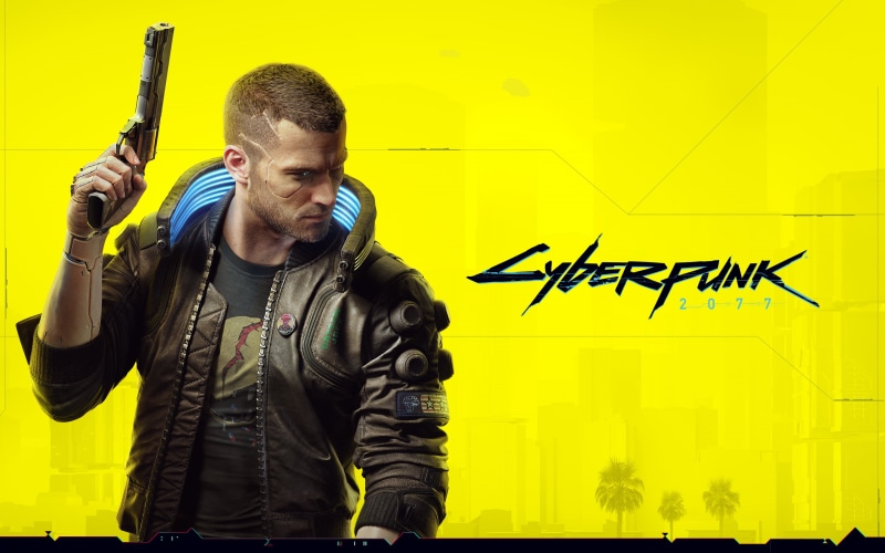 Cyberpunk 2077, cyberpunk, beards, video games, logo, palm trees, 3D, city, gun, video game characters, men, numbers, science fiction, short hair, jacket