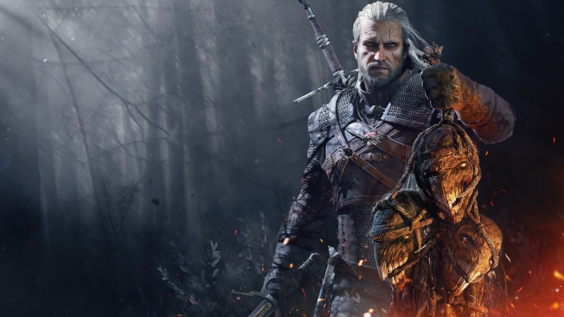 2K, aggression, witcher, sign, waist up, geralt, males, nature, men, mature adult, video games, holding, clothing, hunter, gun, adult, beard, Geralt of Rivia