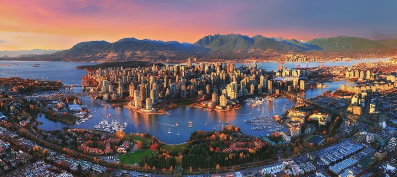 coastline, mountain, Vancouver, scenics - nature, high angle view, panoramic, city, building, architecture, asia, lake, beach, sky, summer, famous Place