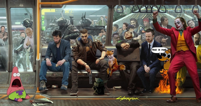 John Travolta, Joaquin Phoenix, Cyberpunk 2077, CD Projekt RED, Baby Yoda, Keanu Reeves, Photoshop, John Rambo, Angelina Jolie, video game art, memes, cyberpunk