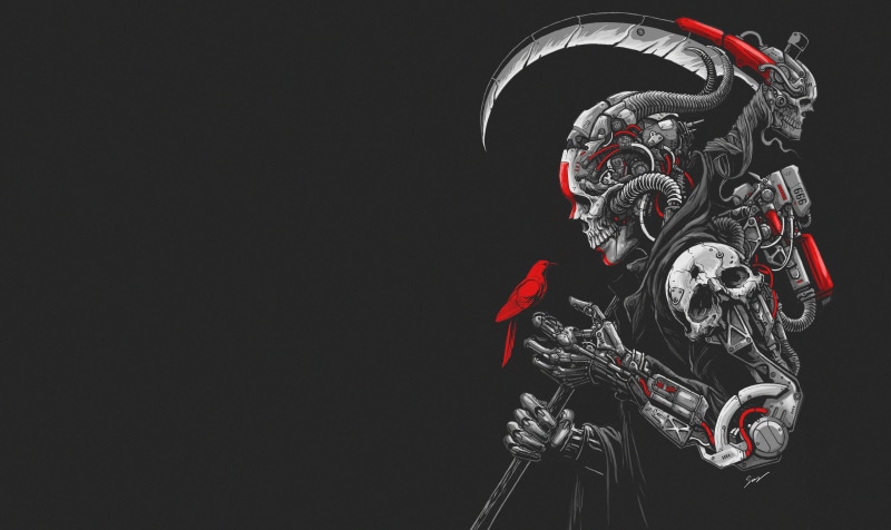 Sony Wicaksana, DEATH MACHINE, Skull, Cyberpunk, 4K, Bird, Robot, Minimalism, Art, Braid, Cyborg, by Sony Wicaksana