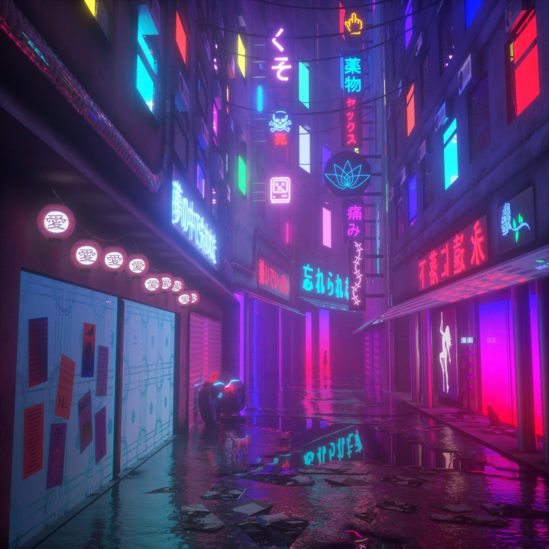 neon, cyberpunk, cat, vaporwave, reflection, 2K