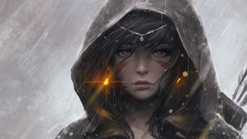 hood, cg artwork, girl, illustration, 4K, hoodie, anime art, anime girl