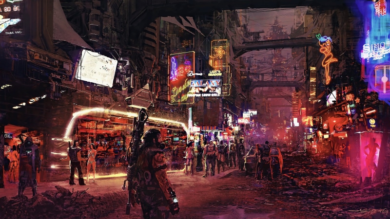 real people, city Life, mmorpg, tourist, cultures, dark, building exterior, artwork, CGI, futuristic city, group Of People, leisure activity, building