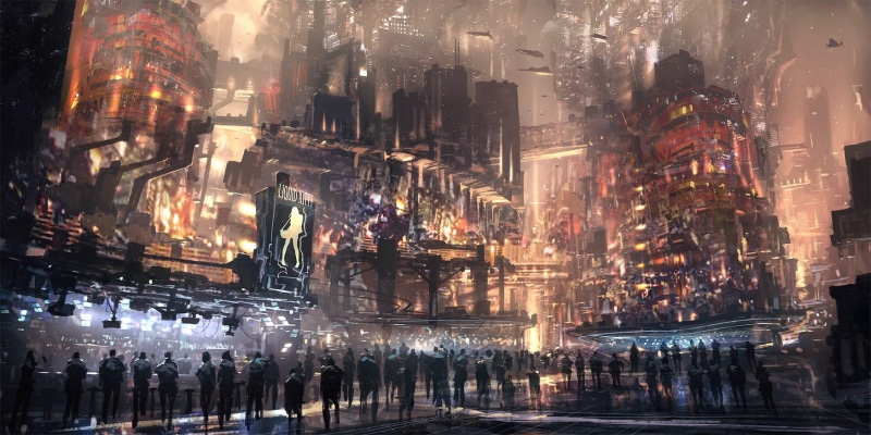 travel destinations, science fiction, building exterior, built structure, architecture, animated, skyscraper, outdoors, futuristic city, no people, cityscape