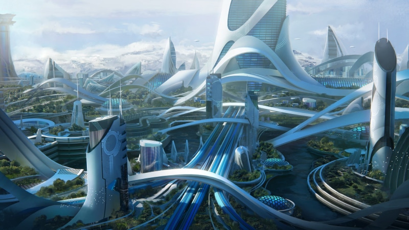digital composite, no people, travel, office building exterior, metal, artwork, cityscape, Leon Tukker, connection, building exterior, cloud - sky, city