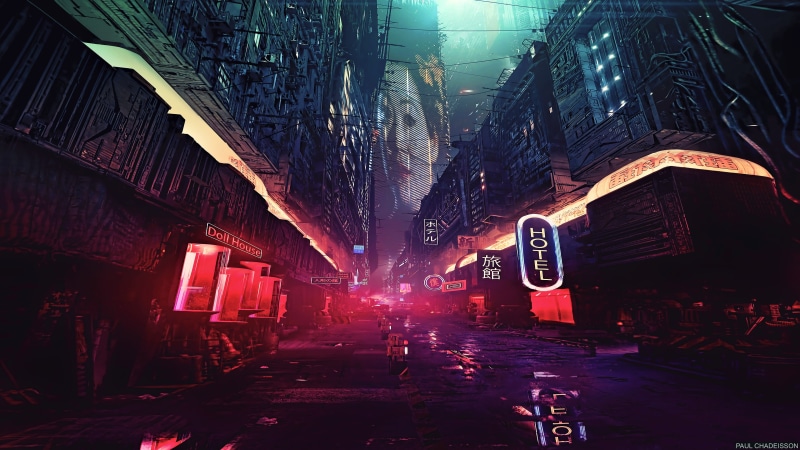 science fiction, cyberpunk, digital art, Concept Art, Cyber, Futuristic City, night, 4K, artwork, Blade Runner, movies