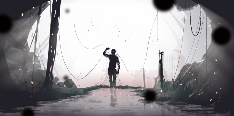 one person, lifestyles, reflection, cave, near, digital art, water, photographer, occupation, photography themes, wet, cyberpunk, transportation, robot