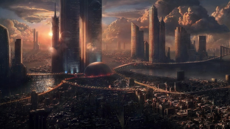 horror, history, building Exterior, illuminated, urban Skyline, futuristic, built Structure, sunset, light - Natural Phenomenon, residential district, street