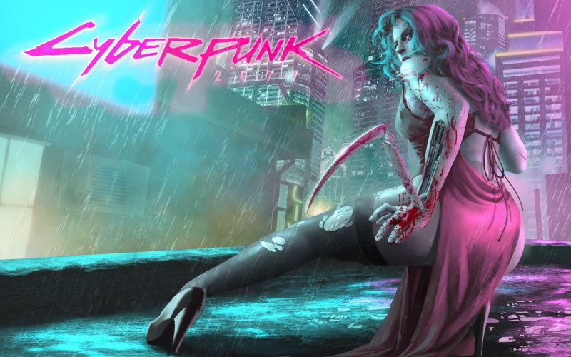 Cyborg, 1080P, Cyborgs, CD Projekt RED, The game, Rain, 2077, Cyberpunk 2077, Video game, The city, Girl, Concept Art, Art, Cyberpunk