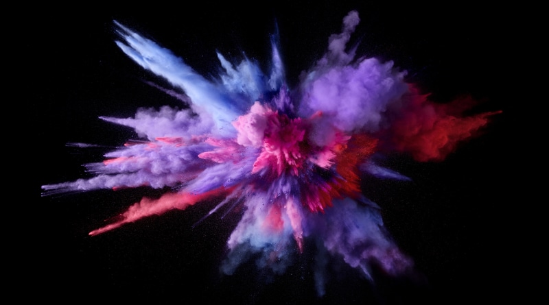 impact, sierra, black background, macbook, indoors, no people, vibrant color, 5K, burst, macos, explosion, creativity, smoke - physical structure, Computers