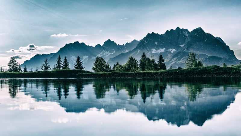 4K, wilderness, daytime, cloud, nature, sky, tree, mountain, reflection, lake, water, calm, mountain range