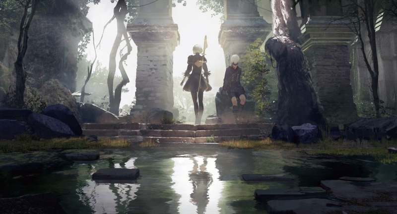 9S (Nier: Automata), NieR, Nier: Automata, digital art, video games, women, 1080P, reflection, artwork, 2B (Nier: Automata)