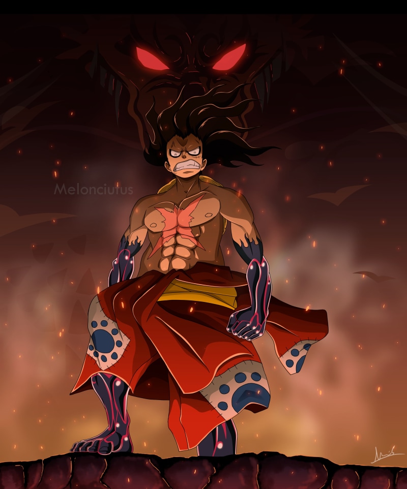 glowing eyes, anime boys, dark, One Piece, 4K, Gear Fourth Snakeman, Monkey D. Luffy, Kaido