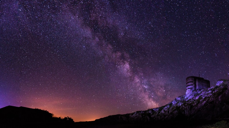 tranquility, low angle view, star field, nature, outdoors, beauty in nature, scenics - nature, tranquil scene, mountain, 8K, star, idyllic, purple, space and astronomy