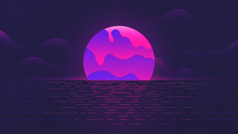 2K, Neon, Purple, Moon, Sunset
