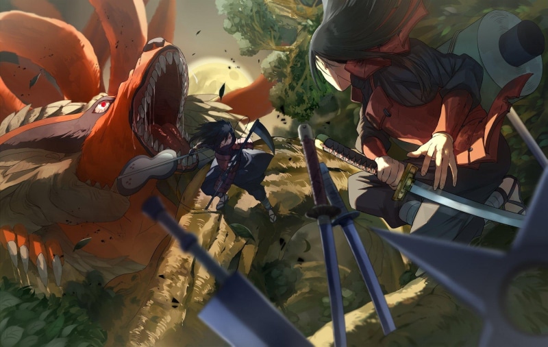 occupation, bending, group of people, leaf, day, nature, real people, people, 1080P, naruto, Anime, men, uchiha madara, close-up, high angle view, plant part
