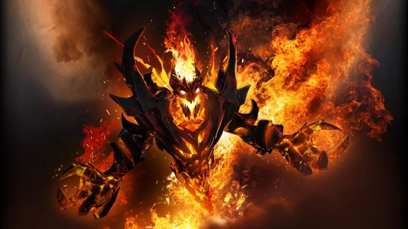 1080P, video games, shadow fiend, heat - temperature, demon, communication, sign, close-up, burning, night, wood - material, Dota 2, fire - natural phenomenon