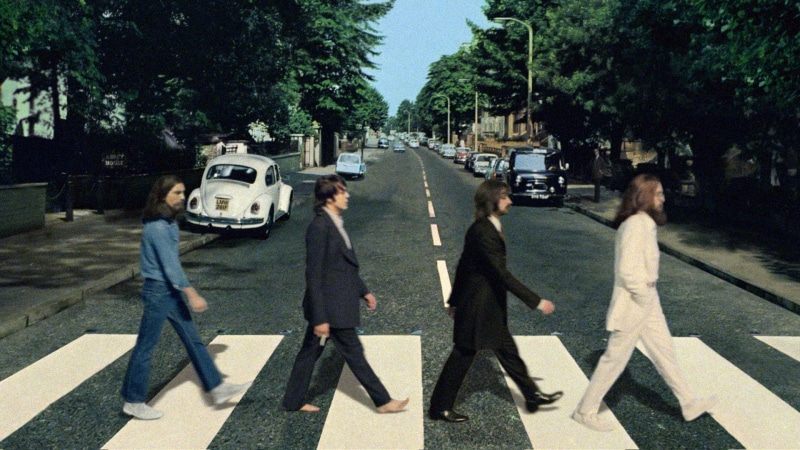 outdoors, walking, album covers, land vehicle, plant, road, The Beatles, motor vehicle, nature, symbol, car, men, transportation, sign, tree, 1080P, group of people