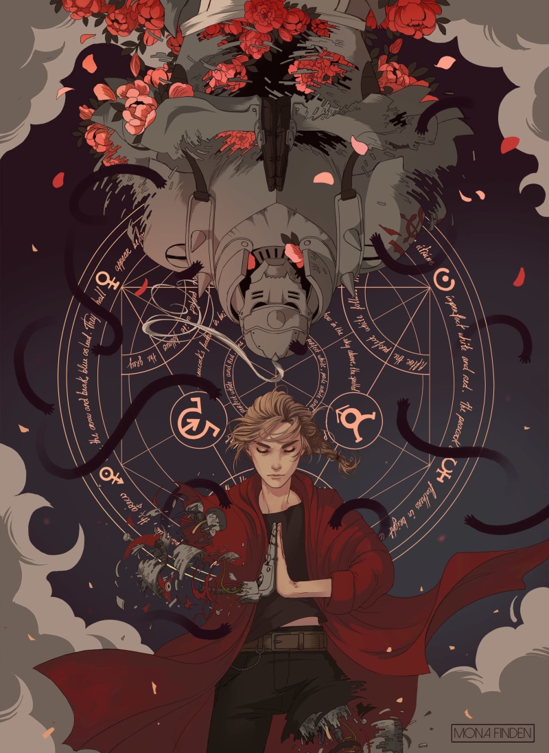 closed eyes, armor, 2K, Mona Finden, illustration, digital art, anime boys, Elric Edward, artwork, Elric Alphonse, fan art, Fullmetal Alchemist: Brotherhood