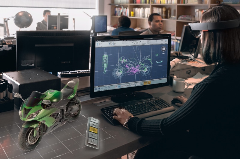 Real Futuristic Gadgets, 4K, A.R. headset, Windows 10, Microsoft HoloLens, desktop, motorcycle, augmented reality, virtual reality