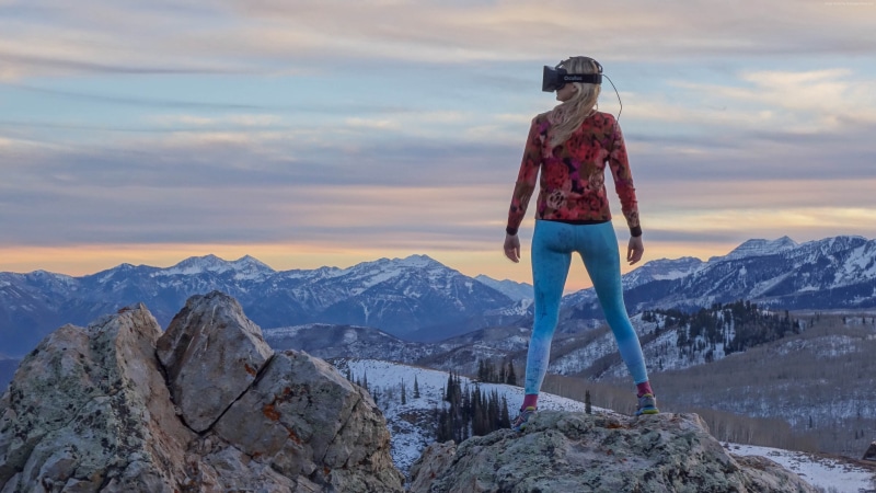 Oculus Rift, nature, mountain, VR headset, review, girl, 4K, virtual reality, Rift