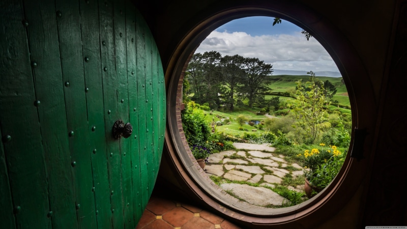 window, Frodo Baggins, day, landscape, The Shire, water, entrance, built structure, blue, nature, europe, no People, leafed, rural Scene, Bilbo Baggins