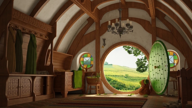 Bag End, architecture, window, tree, entrance, day, house, building, arch, The Lord of the Rings, door, arched, architectural column, 1080P, hobbit, white
