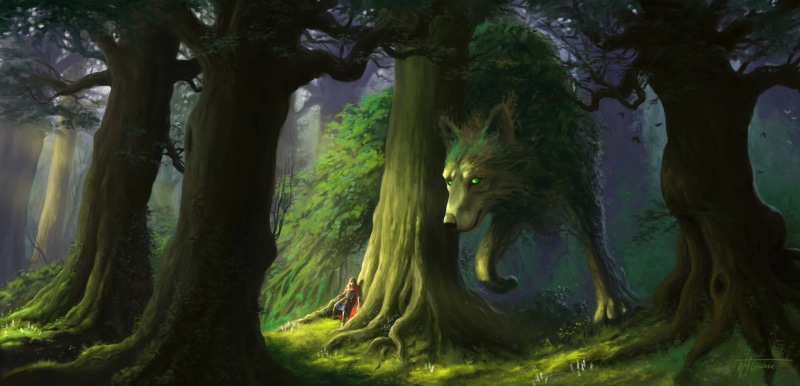 forest, creature, concept art, wood, wolf, drawing, artwork, fantasy art, environment, nature, digital painting, digital art, fictional creatures, green